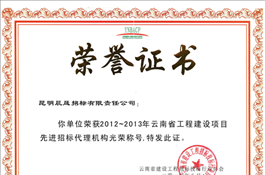 2012~2013年云南省工程建设项目先进招标代理机构